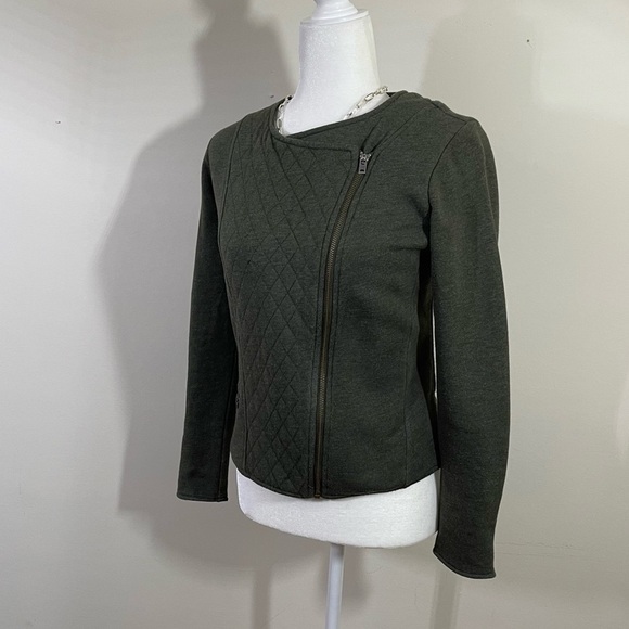 Athleta. sz XSm moto style knit jacket in an olive green heather - Picture 1 of 14